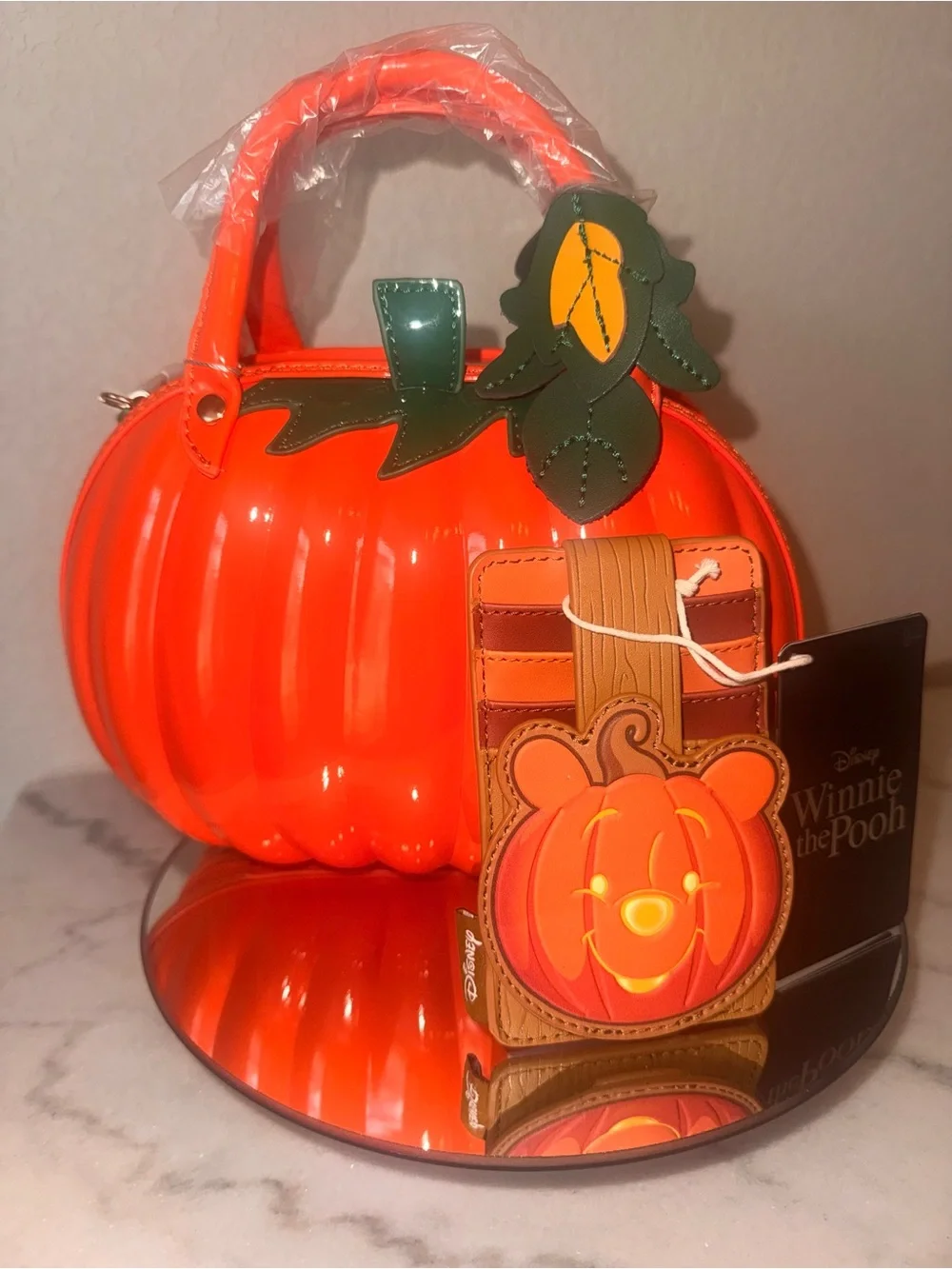 Disney Loungefly Winnie the Pooh Card Holder + Hard Case Pumpkin Bag-NWT!!